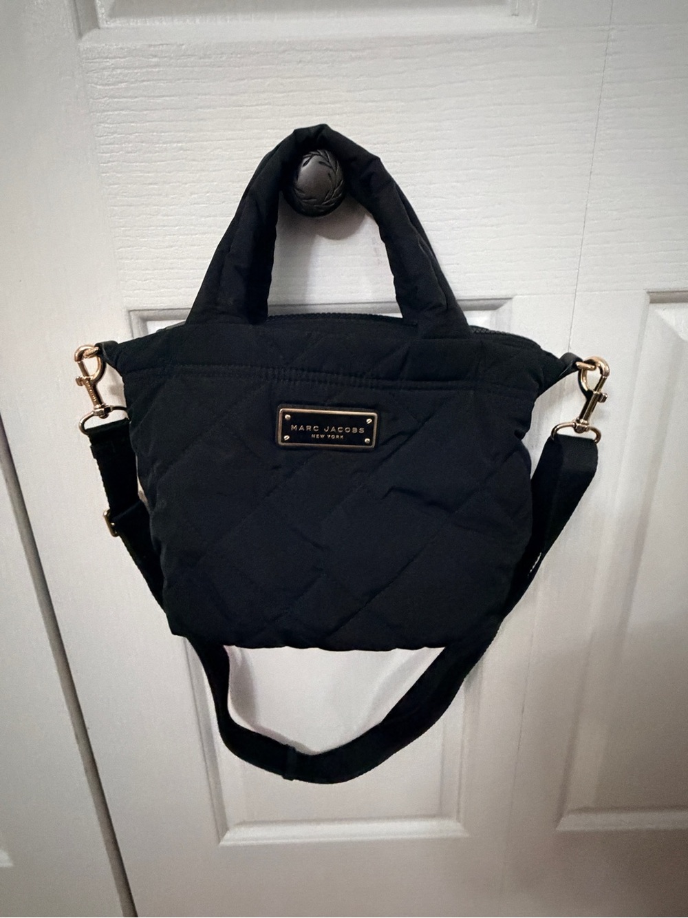 Marc Jacobs Black Quilted Crossbody Bag with Gold Hardware